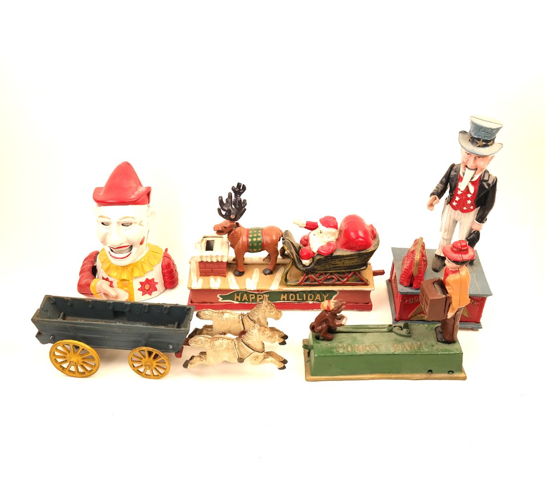 Lot of Five Cast Iron Mechanical Banks (1 of 7)