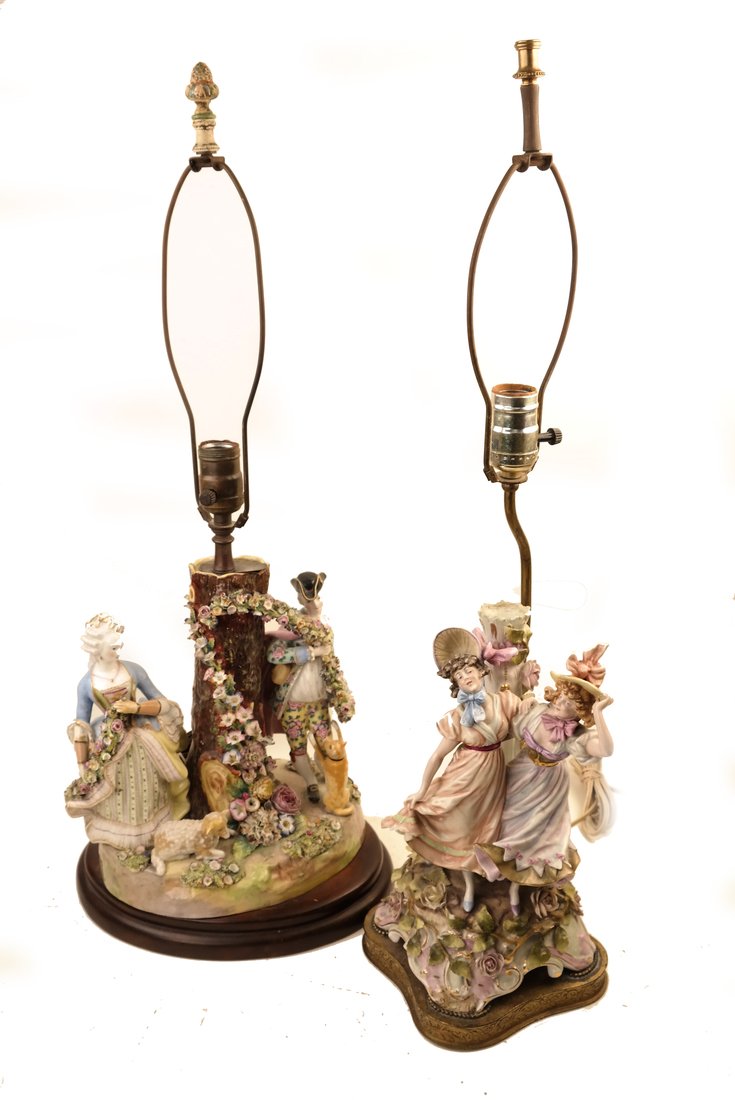 2 Similar Porcelain Figural Lamps (1 of 7)