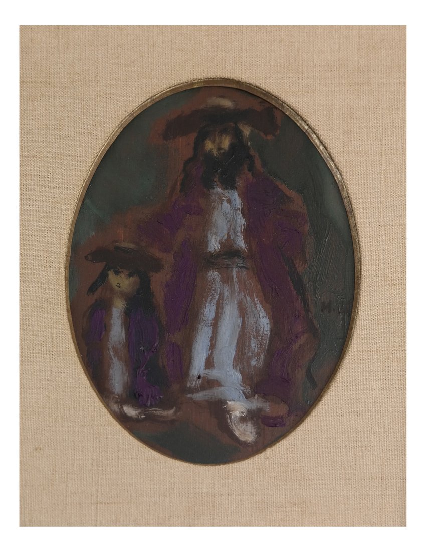 Hasidic Man with Child, Oil on Board: Portrait of a Hasidic man and child, unsigned. [Sight: 7" H x 5 1/4" W; Frame: 16" H x 14 3/4" W]. Overall good condition.