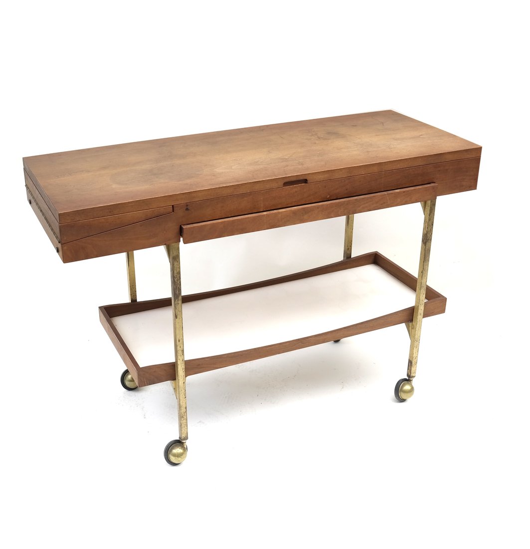Salton Modern Warming Cart: Salton warming cart. [44 1/2" x 17 1/2" x 30 1/2" H]. Wear all over, no plug.