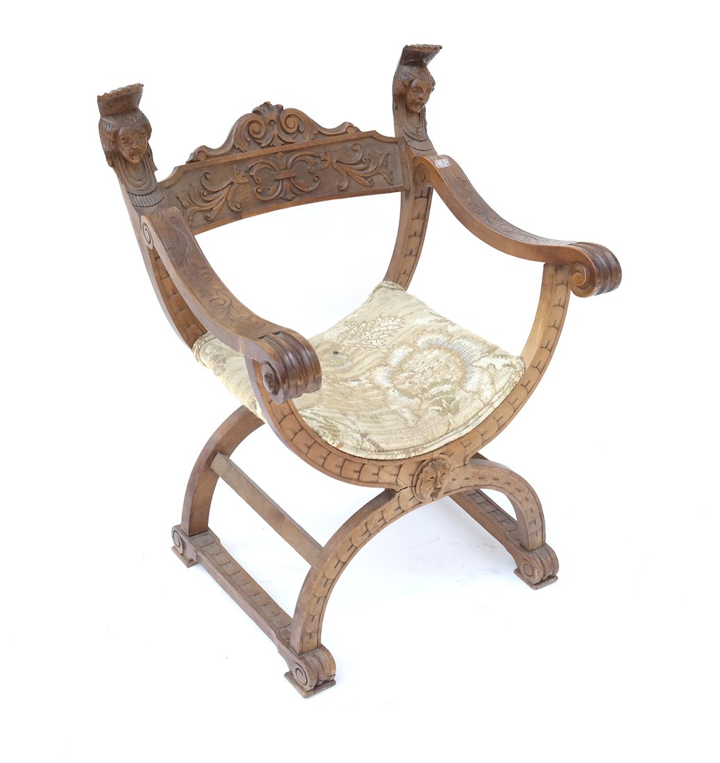 Carved Empire-Style Savonarola Armchair (1 of 10)