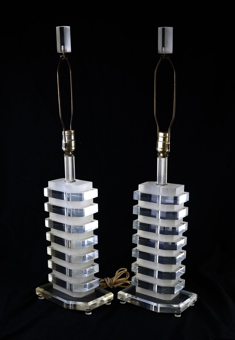 Pair of  Lucite Skyscraper Lamps (1 of 5)