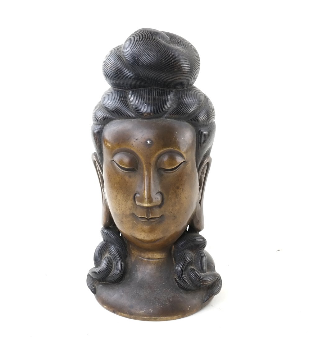 Patinated Bronze Bust, Asian Deity (1 of 9)
