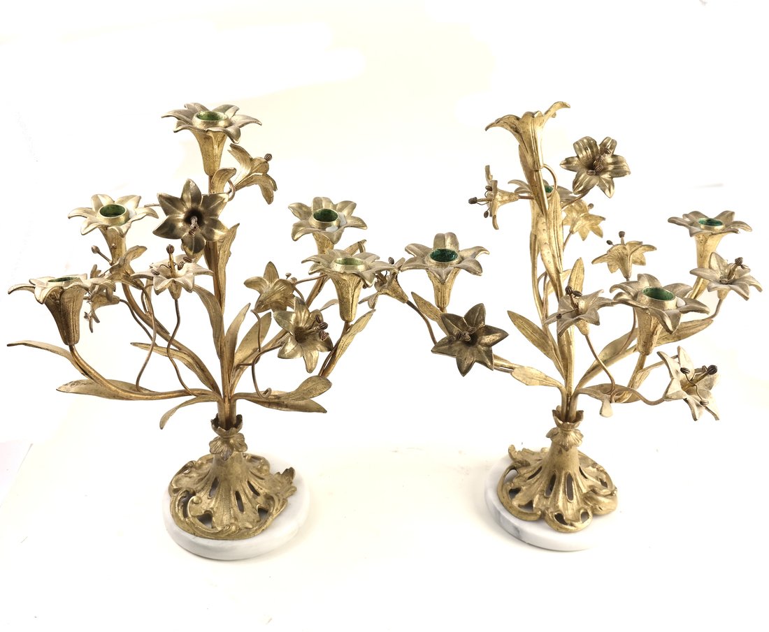 Pair of Gilt Bronze Floral Candelabra (1 of 7)