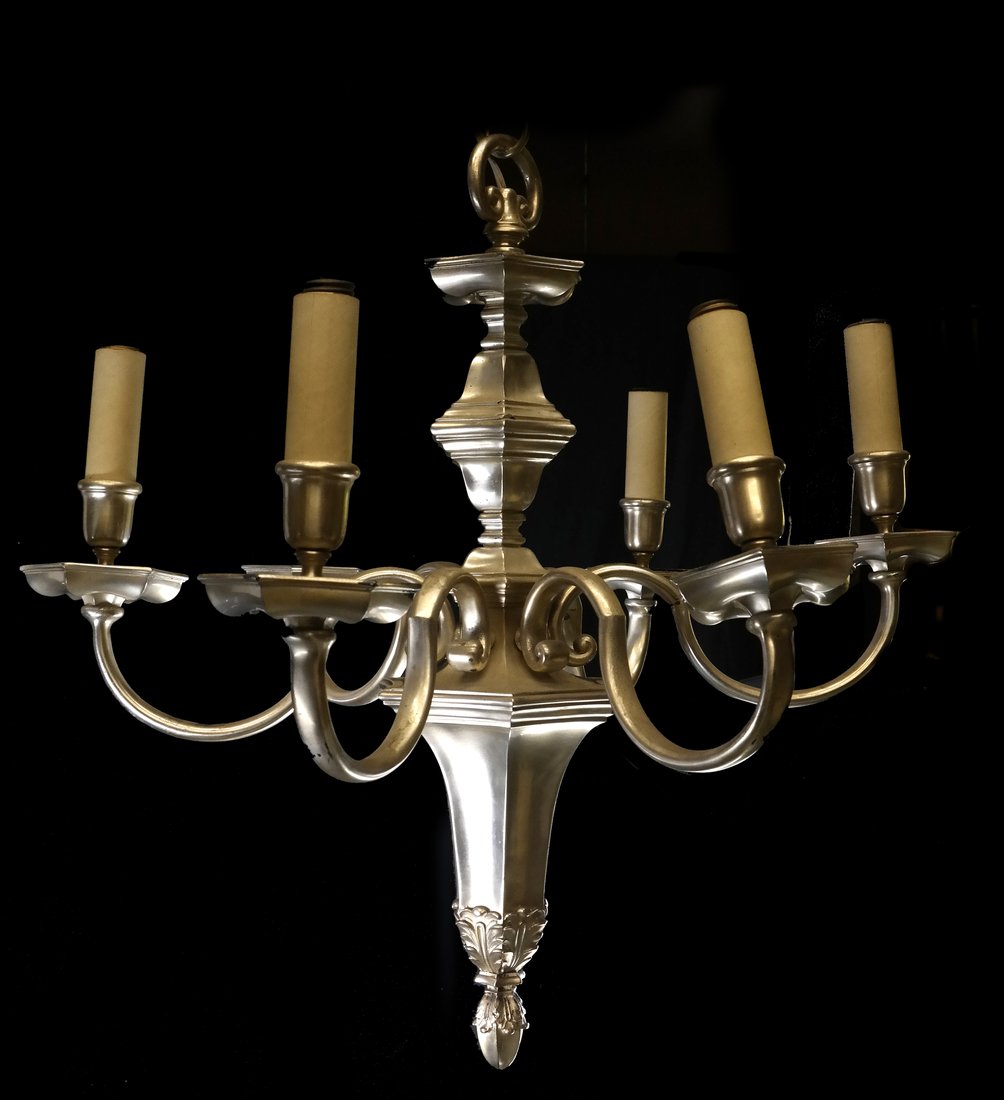 Six-Arm Silvered Metal Chandelier (1 of 4)