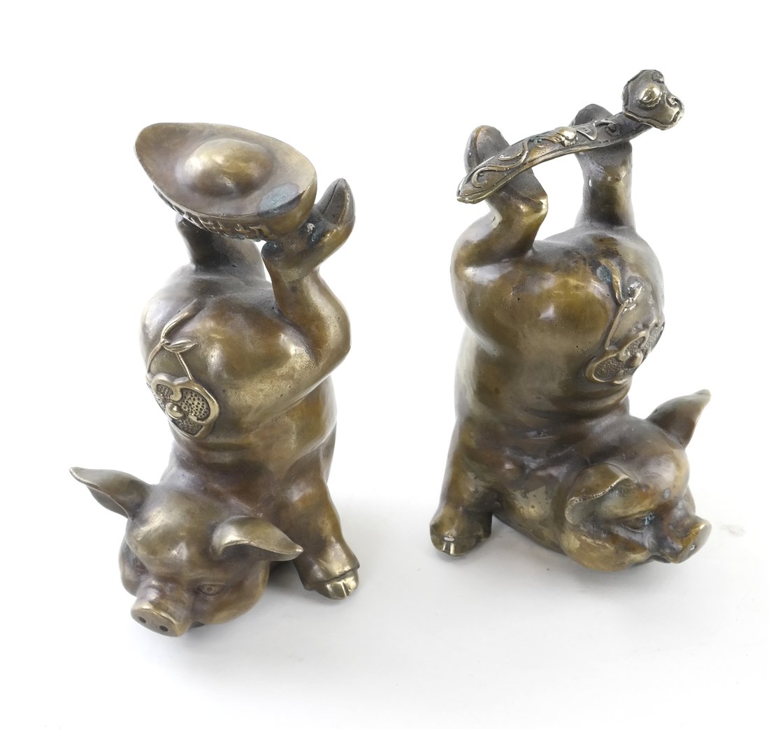 Pair of Asian Bronze Pig Bookends (1 of 8)