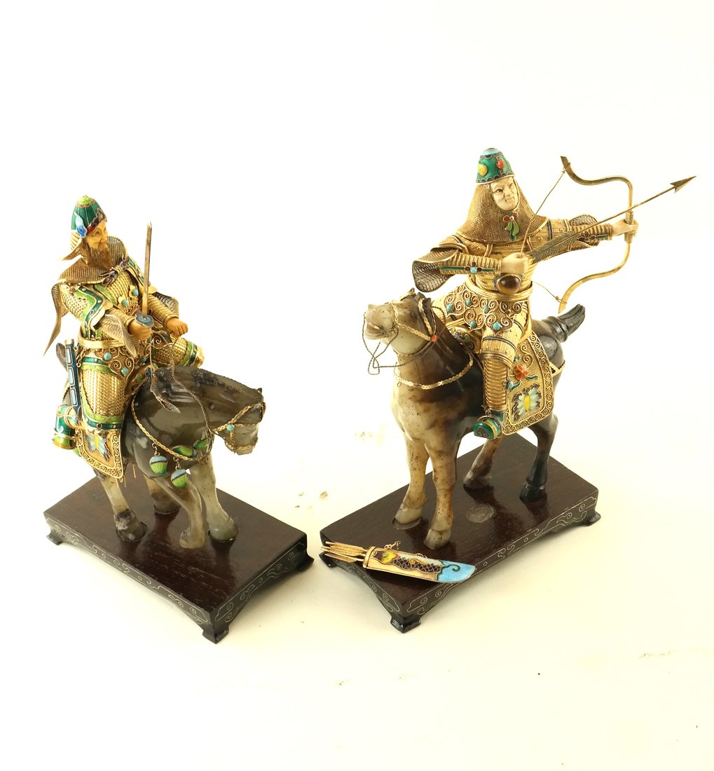 Pair of Chinese Warriors on Carved Jade (1 of 10)