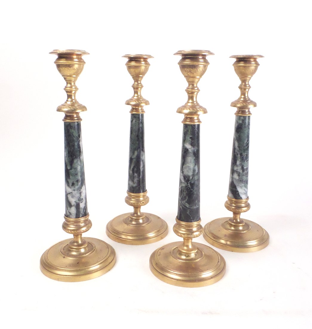 Four Marble and Bronze Candlesticks (1 of 7)