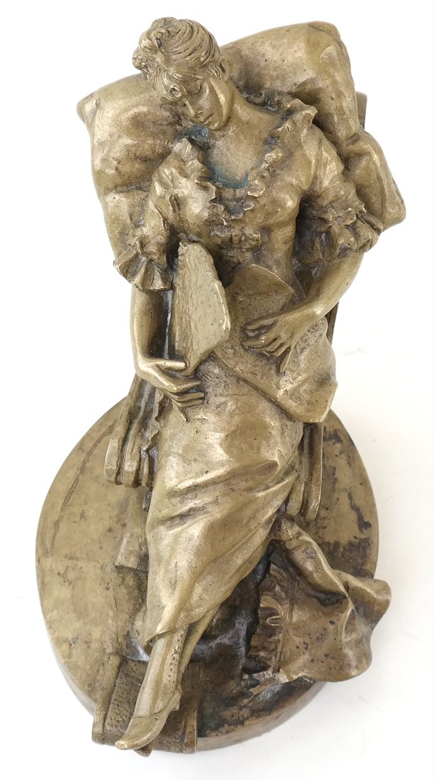A. Benito Signed Bronze Sculpture: A. Benito signed bronze sculpture of a woman reclining. Signed on rim of base. [6 1/4" H x 8" W x 4 1/2" Dia]. Rust and surface grime.