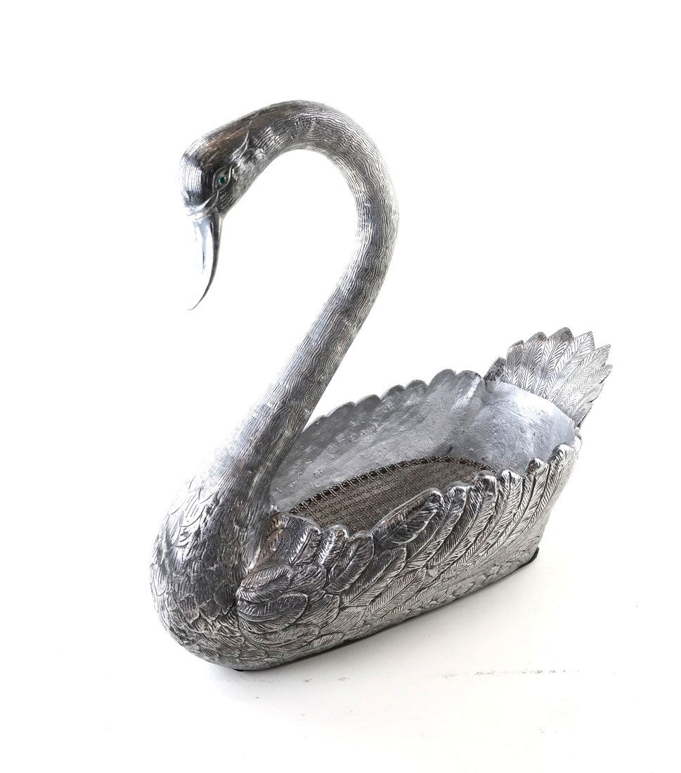Silvered Metal Swan Form Planter (1 of 10)