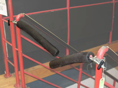 Foam and spring gate bars.: Foam and spring stair bar barriers. Made from clamps, pipe clams, springs, pipe insulation and faux suede covers. A truly unique and distinctive design. Dimensions:3.00