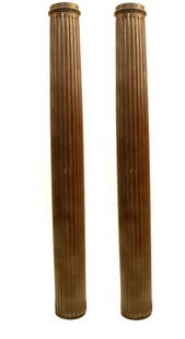 Pair of Doric-Style Wood Columns: Wooden convex columns with doric decoration. No finials. Dimensions:87.00 " H x 9.25 " W each ;