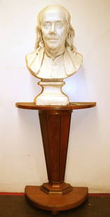 Plaster Bust of Franklin: Plaster of bust of Benjamin Franklin on pedestal. Dimensions: Bust - 16.00 " W x 24.00 " H x 12.00
