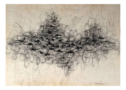 Paul van Hoeydonck, Abstract Ink on Paper: Paul van Hoeydonck (Belgian b.1925), India ink on Strathmore paper. Dimensions: 23.00 " H x 29.00 " W;Â