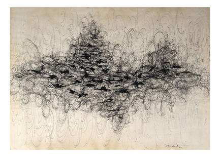 Paul van Hoeydonck, Abstract Ink on Paper: Paul van Hoeydonck (Belgian b.1925), India ink on Strathmore paper. Dimensions: 23.00 " H x 29.00 " W; 