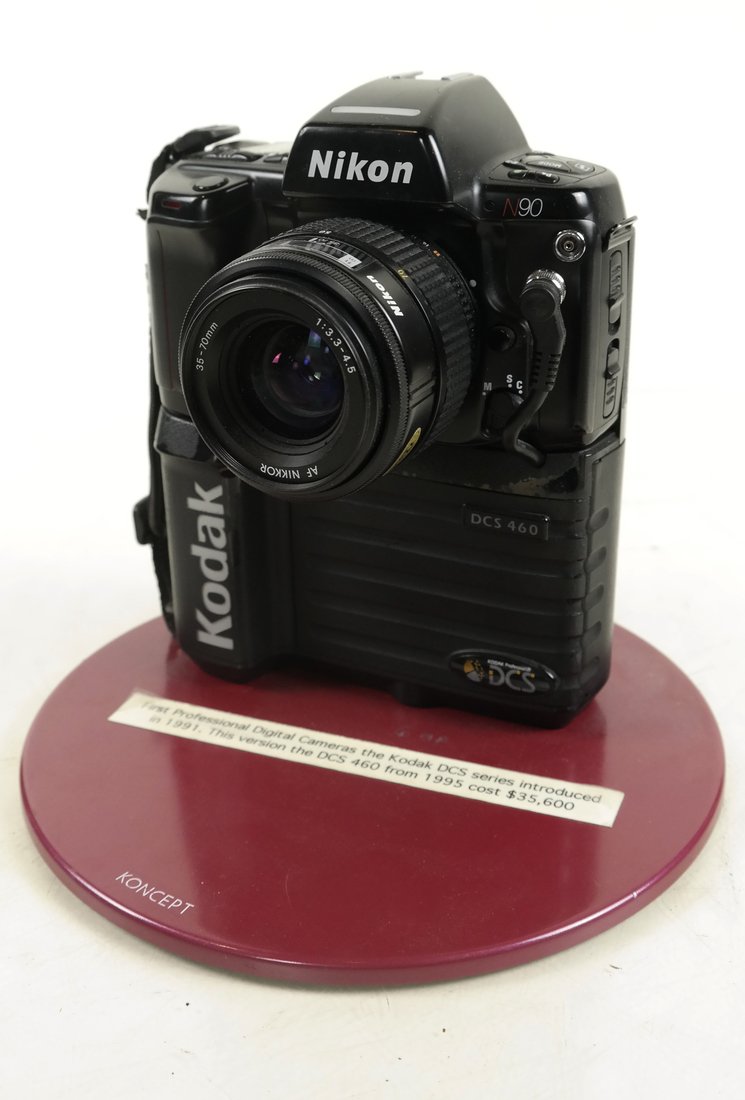 Kodak Nikon DCS 460: Camera produced by Nikon with sensor and electronics produced by Kodak. Circa 1995. Dimensions: 9.00 " W x 8.00 " H x 9.00 "D; 