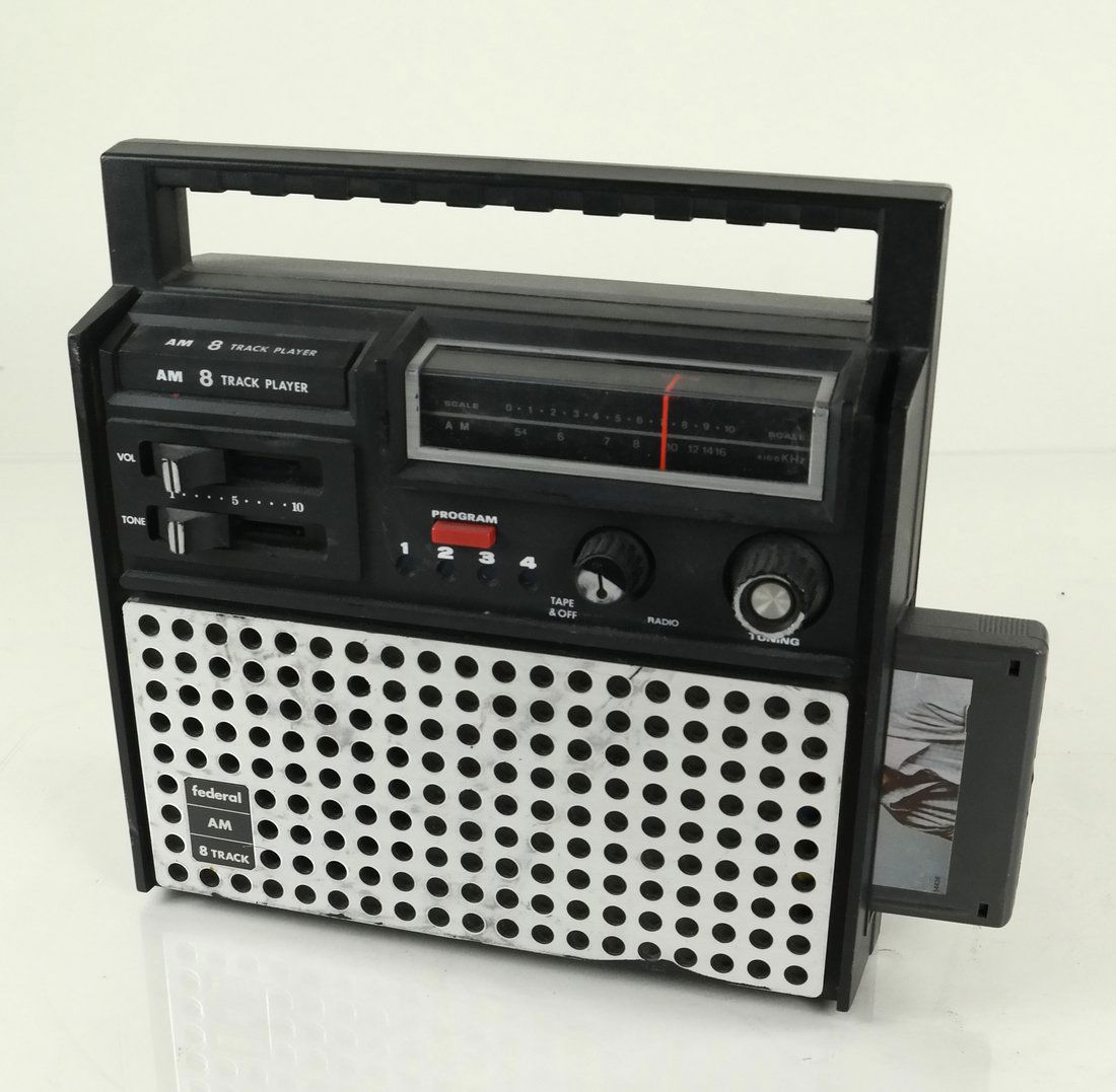 Federal Portable Eight Track Player: Portable AM Radio and 8 track player. Model 2121. Includes 8-track cassette "The Ultimate Englebert Humperdinck". Dimensions: 10.25 " W x 10.00 " H x 4.00 "
