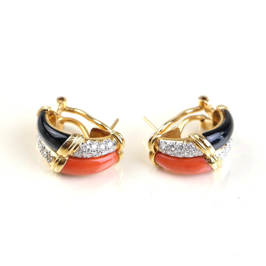 18k Gold Diamond Coral Onyx Earrings (1 of 4)
