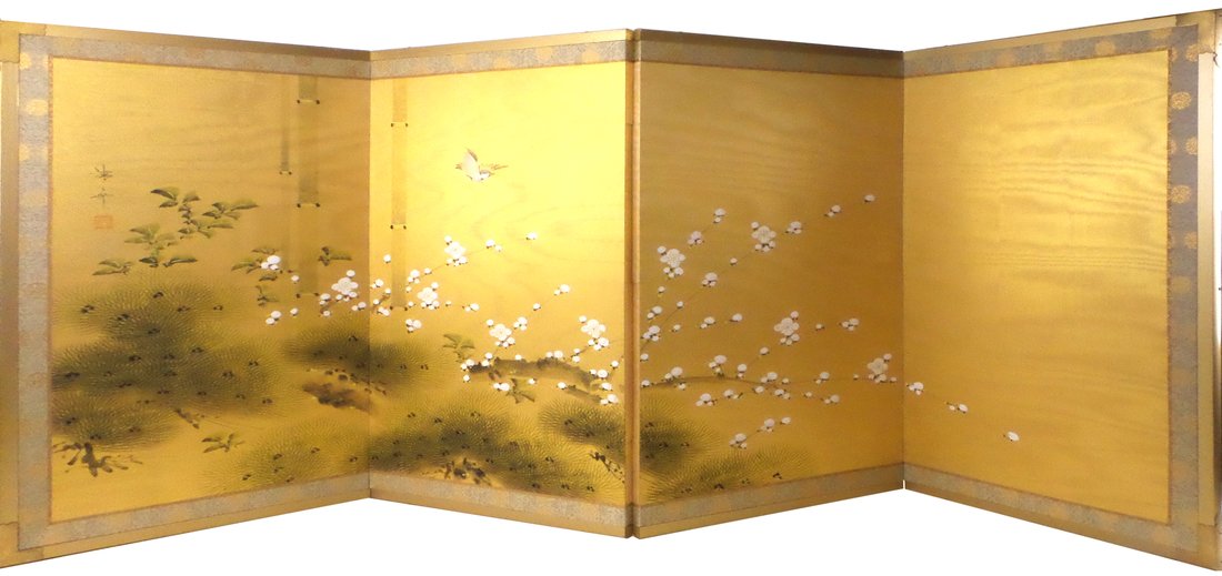 Asian Painted Silk Table Screen (1 of 10)