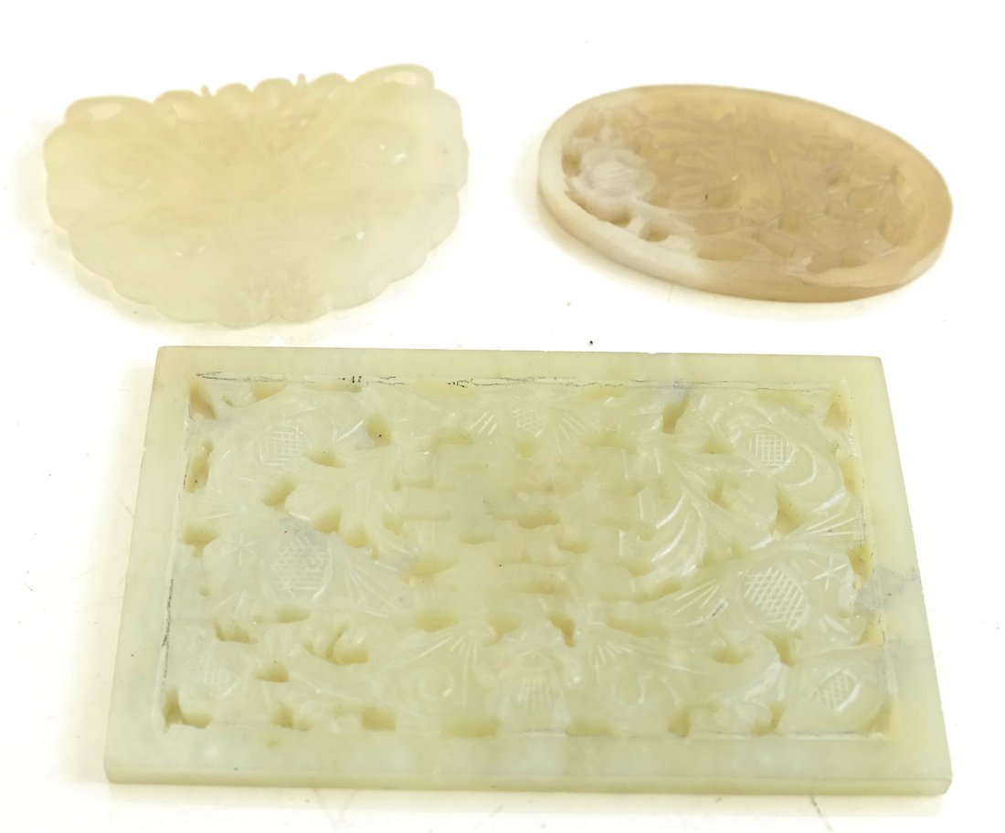 Three Chinese Carved Jade Pendants (1 of 6)
