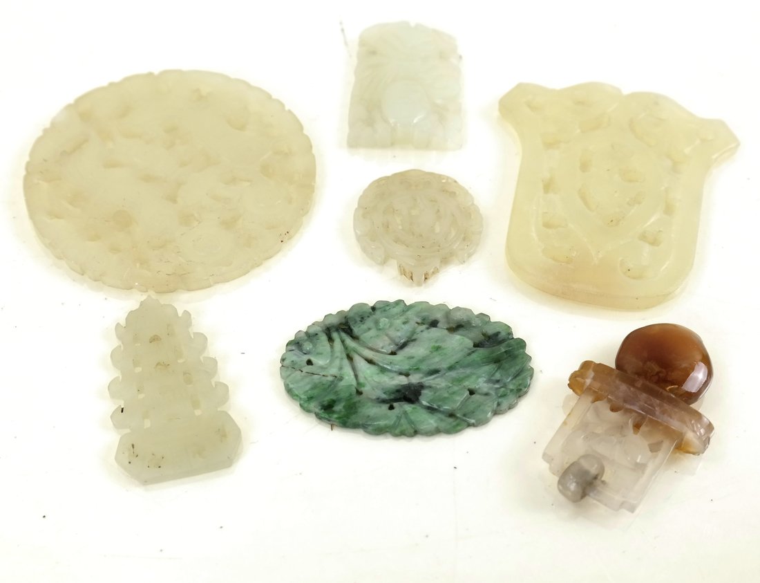 Seven Chinese Carved Hardstone Pendants (1 of 7)