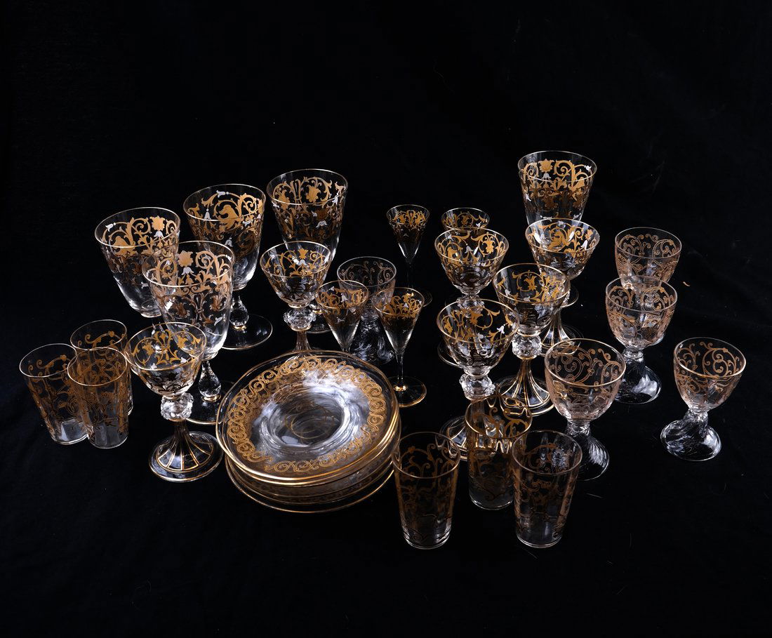 25 Pieces of Crystal and Gilt Stemware (1 of 9)