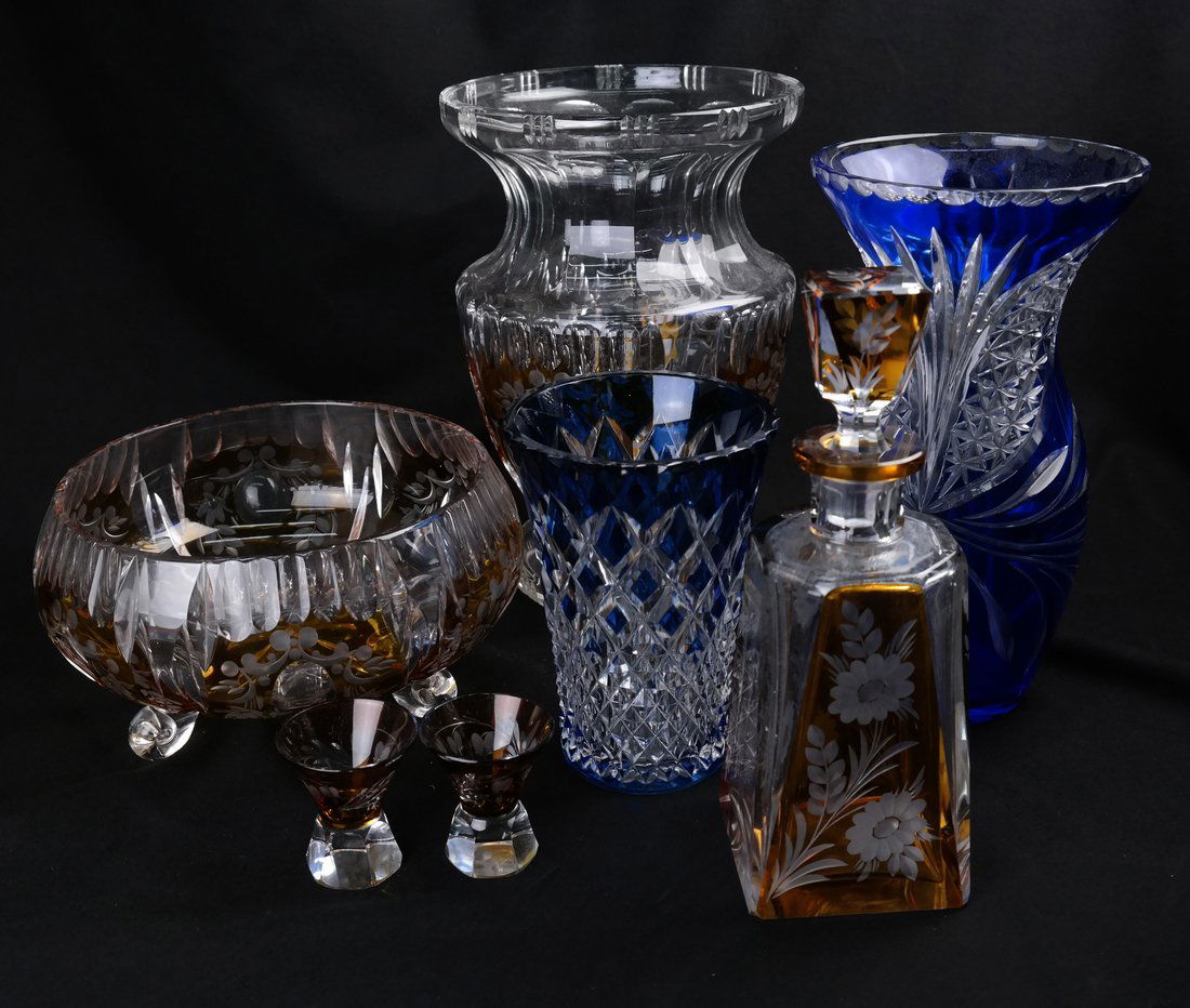 Seven Continental Colored Glass Vessels (1 of 7)