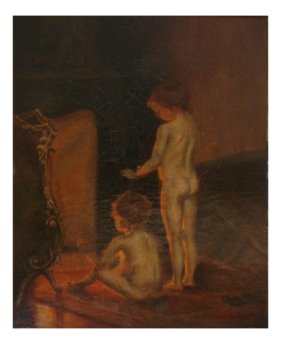 Two Children at the Fire, Oil on Board (1 of 7)