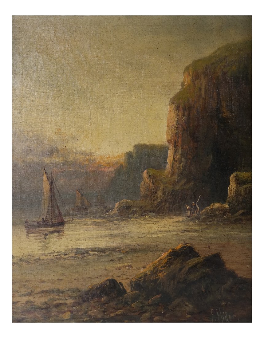 Frank Hider "Sunset Glow" Oil on Canvas: Frank Hider (British) "Sunset Glow" signed "F. Hider" lower right and inscribed with title verso, oil on canvas [Sight: 17 3/8" H x 13 3/4" W; Frame: 22" H x 19" W]. Overall good condition but could u