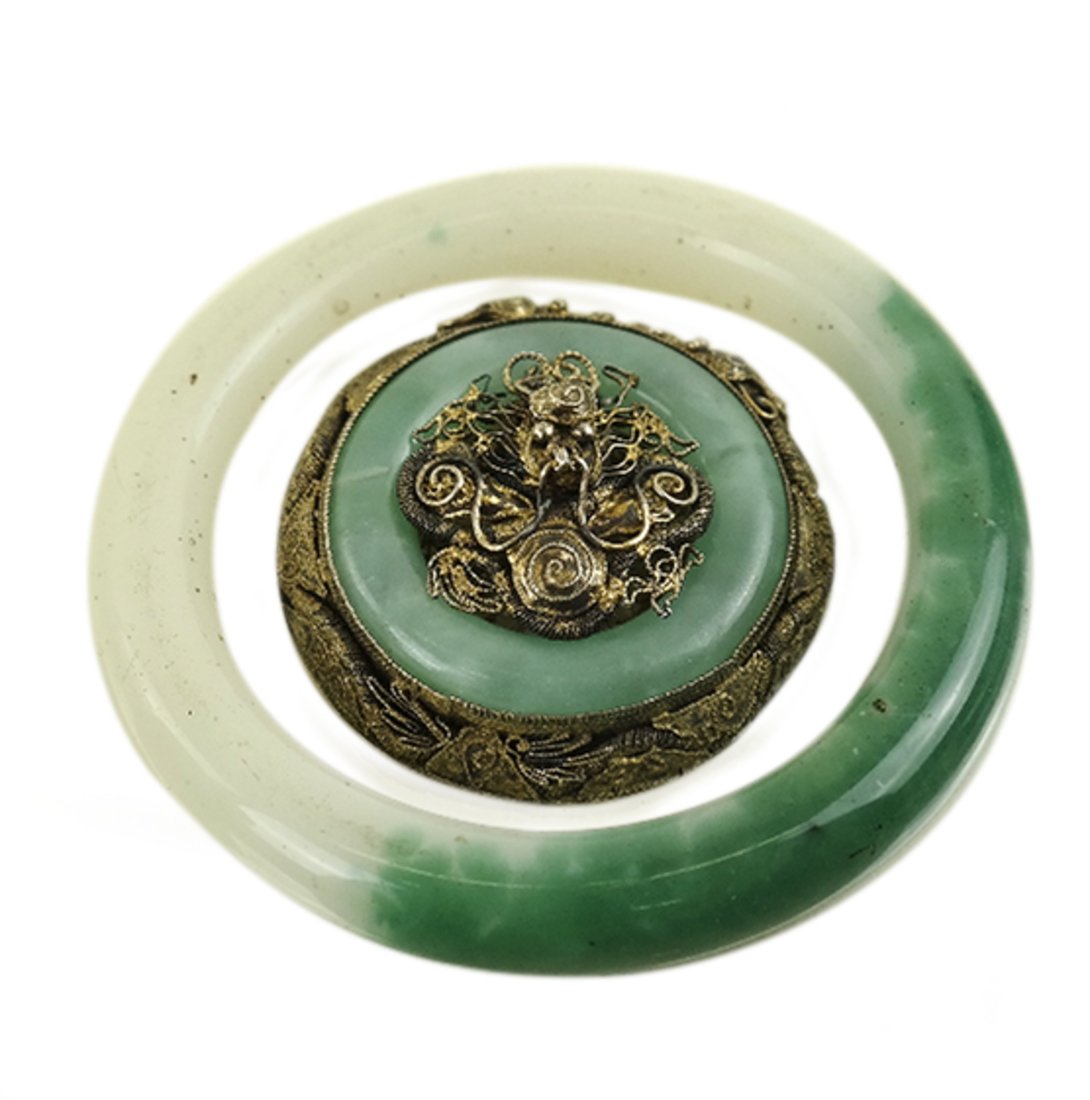 Jade & Gilt Filigree Pin & Glass Bangle (1 of 8)