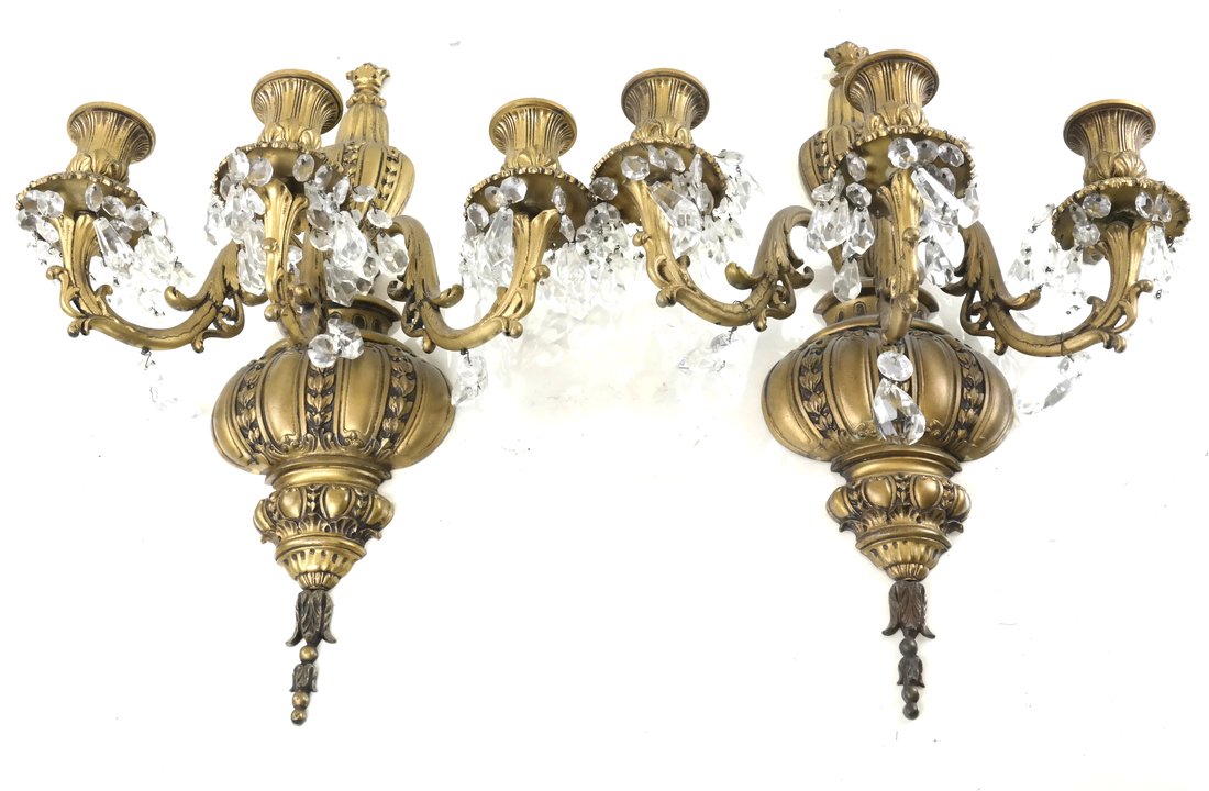 Pair of Bronze & Crystal Sconces (1 of 7)