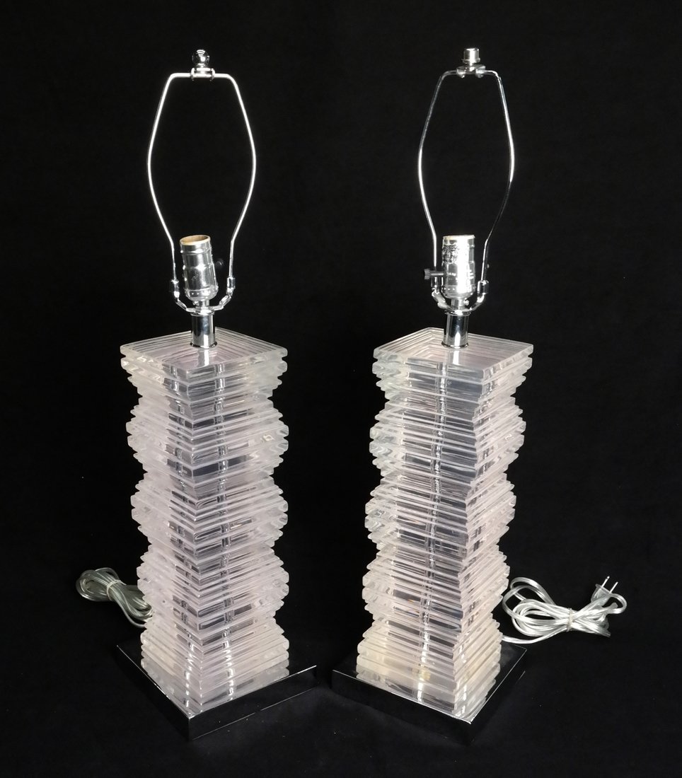 Pair of Lucite "Skyscraper" Lamps (1 of 6)