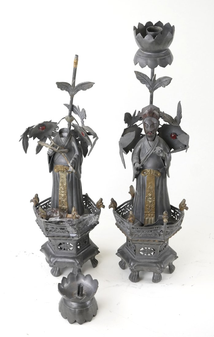 Pair of Chinese Pewter Figural Candlesticks (1 of 6)