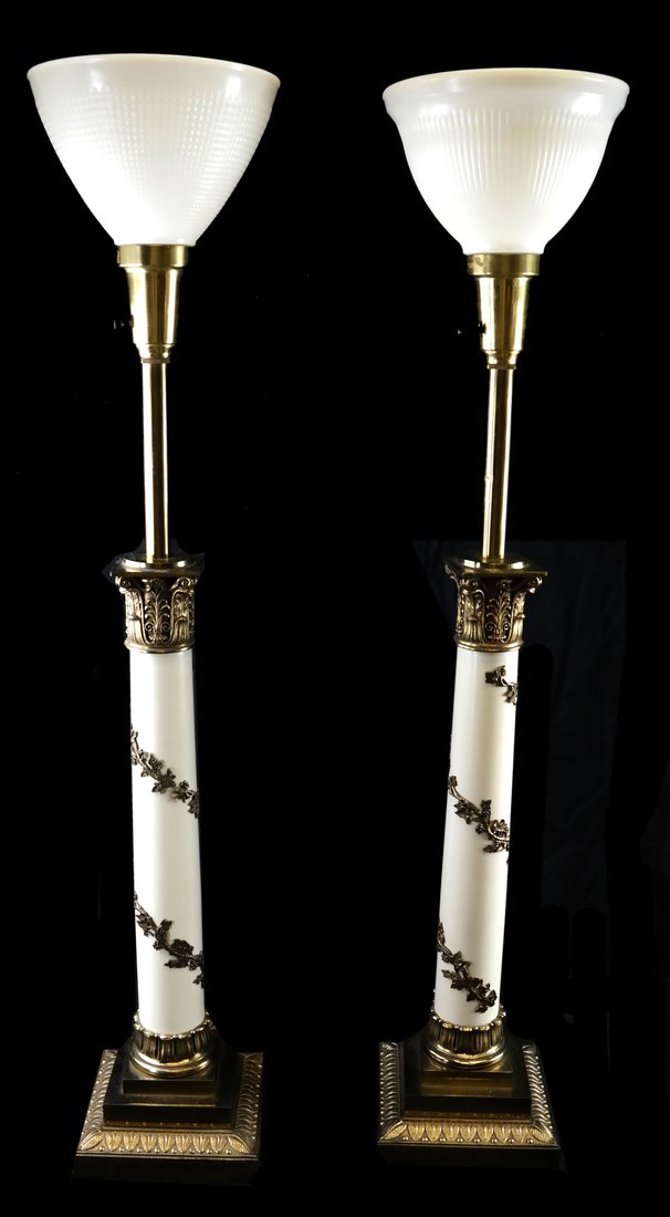 Pair of Brass and Composite Column Lamps (1 of 5)