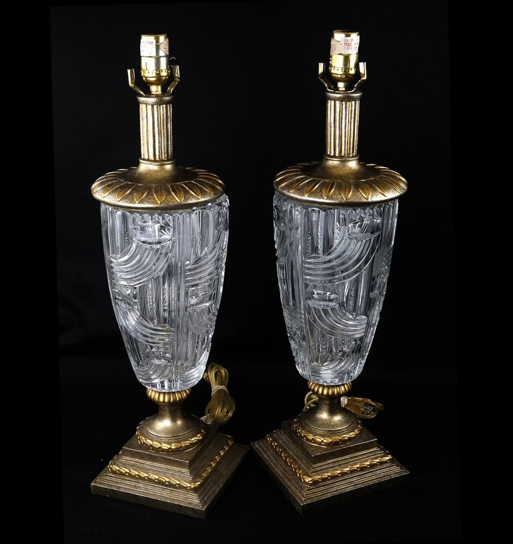 Pair of Gilt Composite and Crystal Lamps (1 of 7)