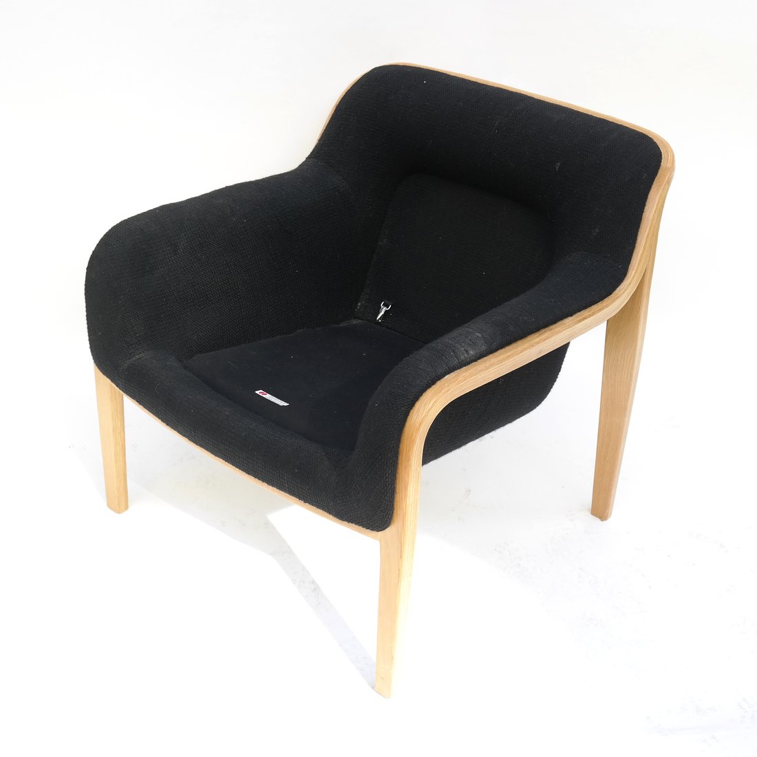 Modern Club Chair by Knoll: Oak framed black upholstered club chair. [28 3/4" H x 29" W x 29" D; 15" H to seat]. No cushion.