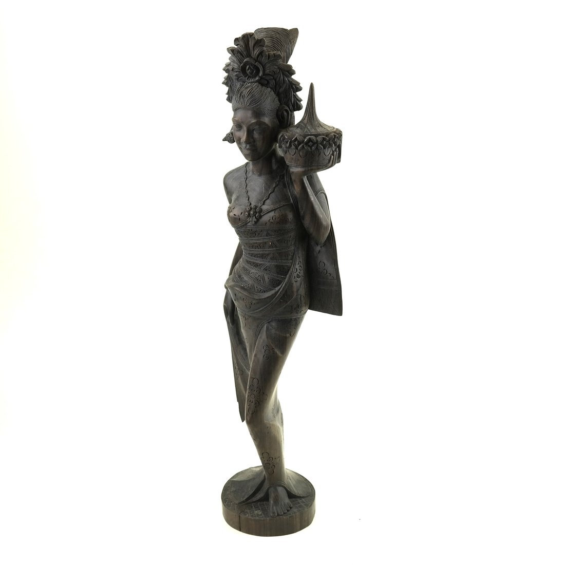 Carved Balinese Female Bust: Carved Balinese female bust. [23 3/4" H x 6" Dia]. Overall good condition.