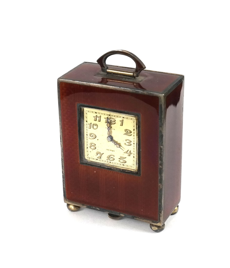 Red Enamel and Silver Miniature Clock (1 of 5)