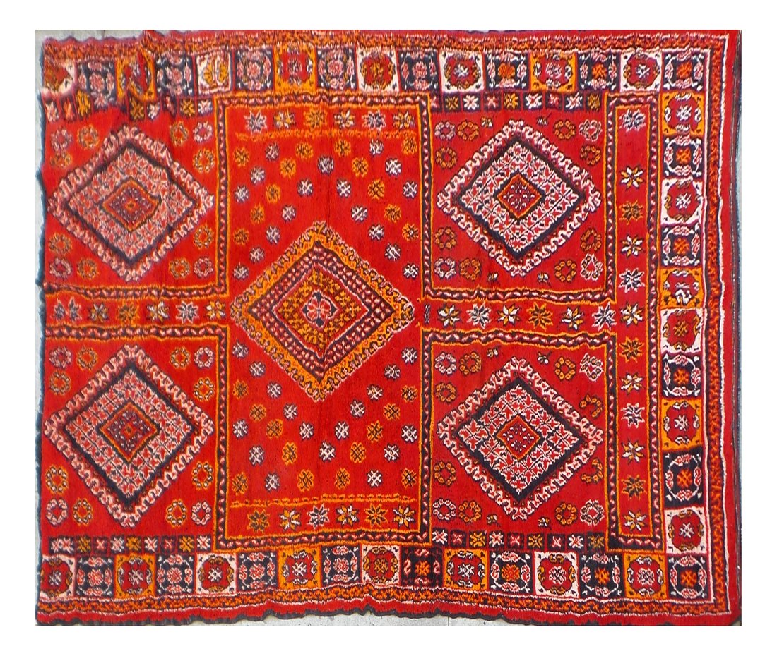 Red, Orange, Black Wool Geometric Rug (1 of 7)