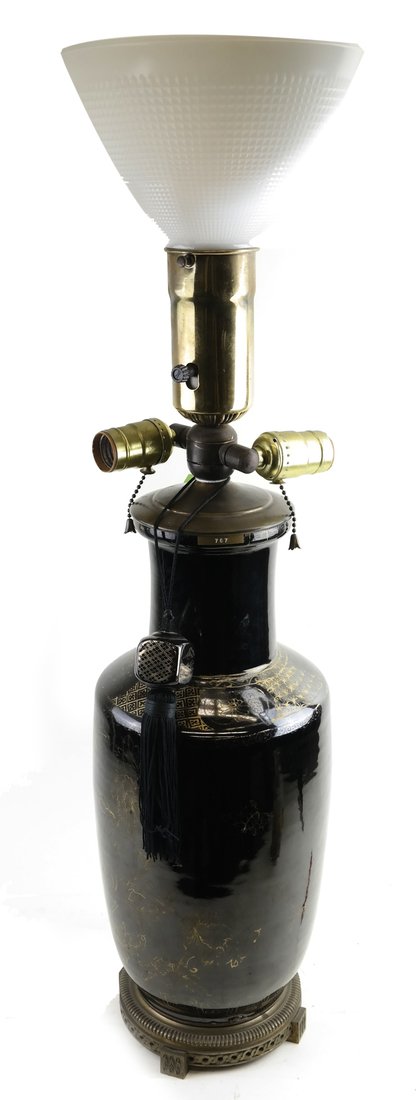 Chinese,  Mirror Black, Porcelain Lamp (1 of 4)