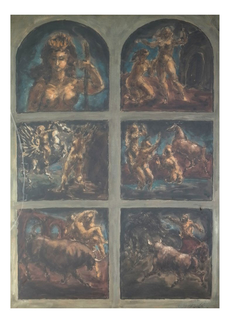 Modern Ink & Gouache Study of Antiquity (1 of 8)