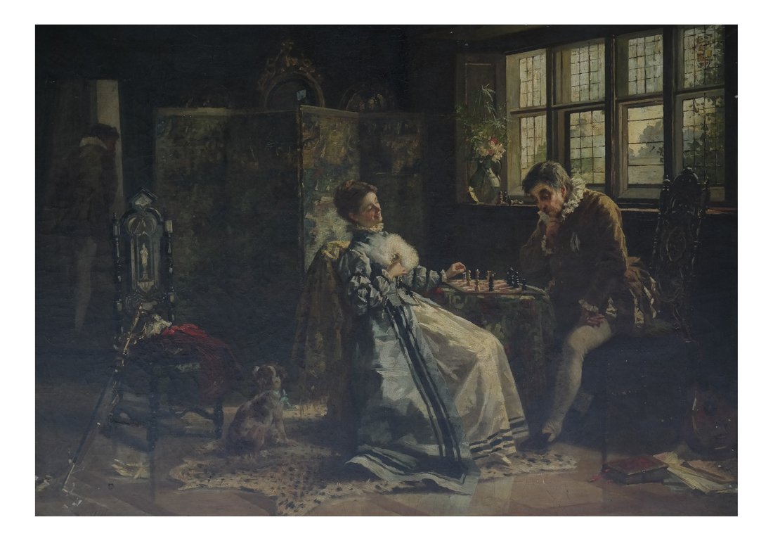 Chess Game, Oil on Canvas (1 of 7)