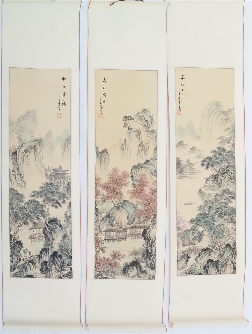3 Chinese Landscape Scroll Paintings (1 of 8)