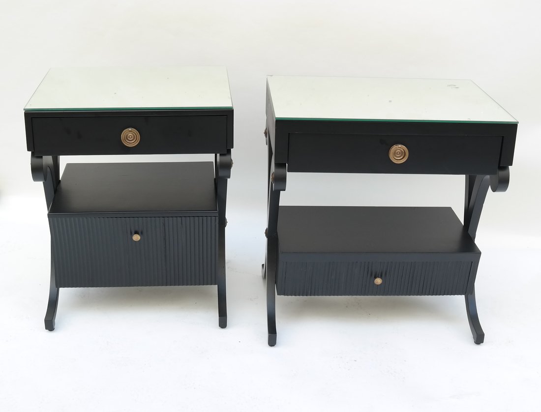 Pair of Mirrored and Wood Stands (1 of 10)