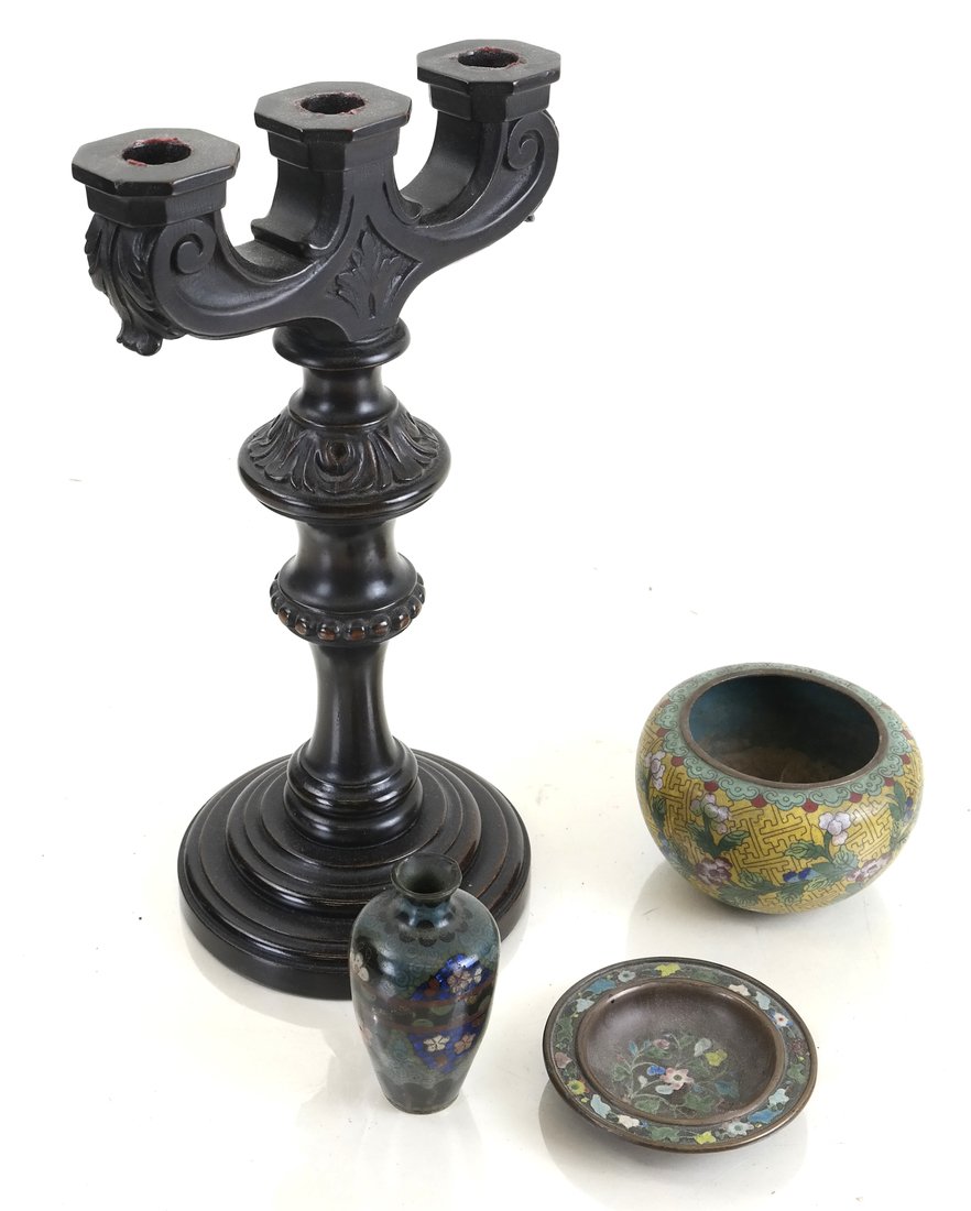3 Asian Cloisonne Items & Candlestick (1 of 10)