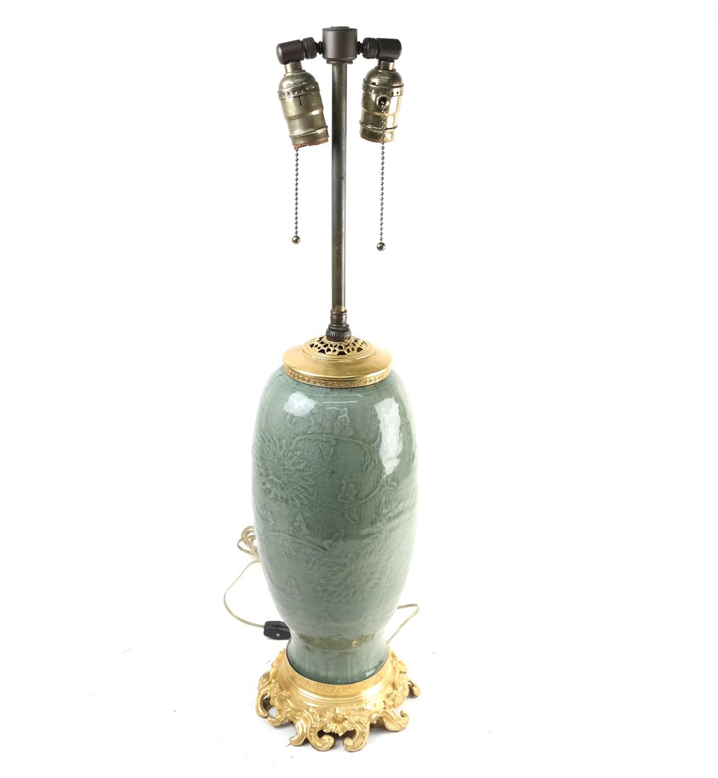 Chinese Celadon and Gilt Mounted Lamp (1 of 6)