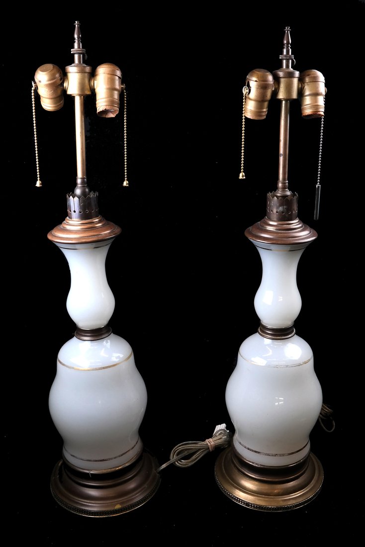 Two Mounted Opaline Glass Table Lamps (1 of 7)
