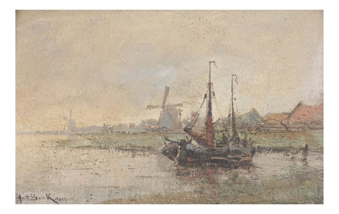 Sailing Ship with Windmill, Oil on Board (1 of 6)