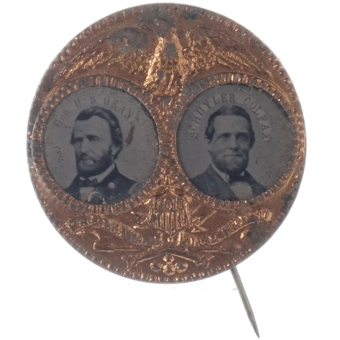 Grant & Colfax 1868 "Porthole" Ferrotype Jugate Pinback (1 of 2)