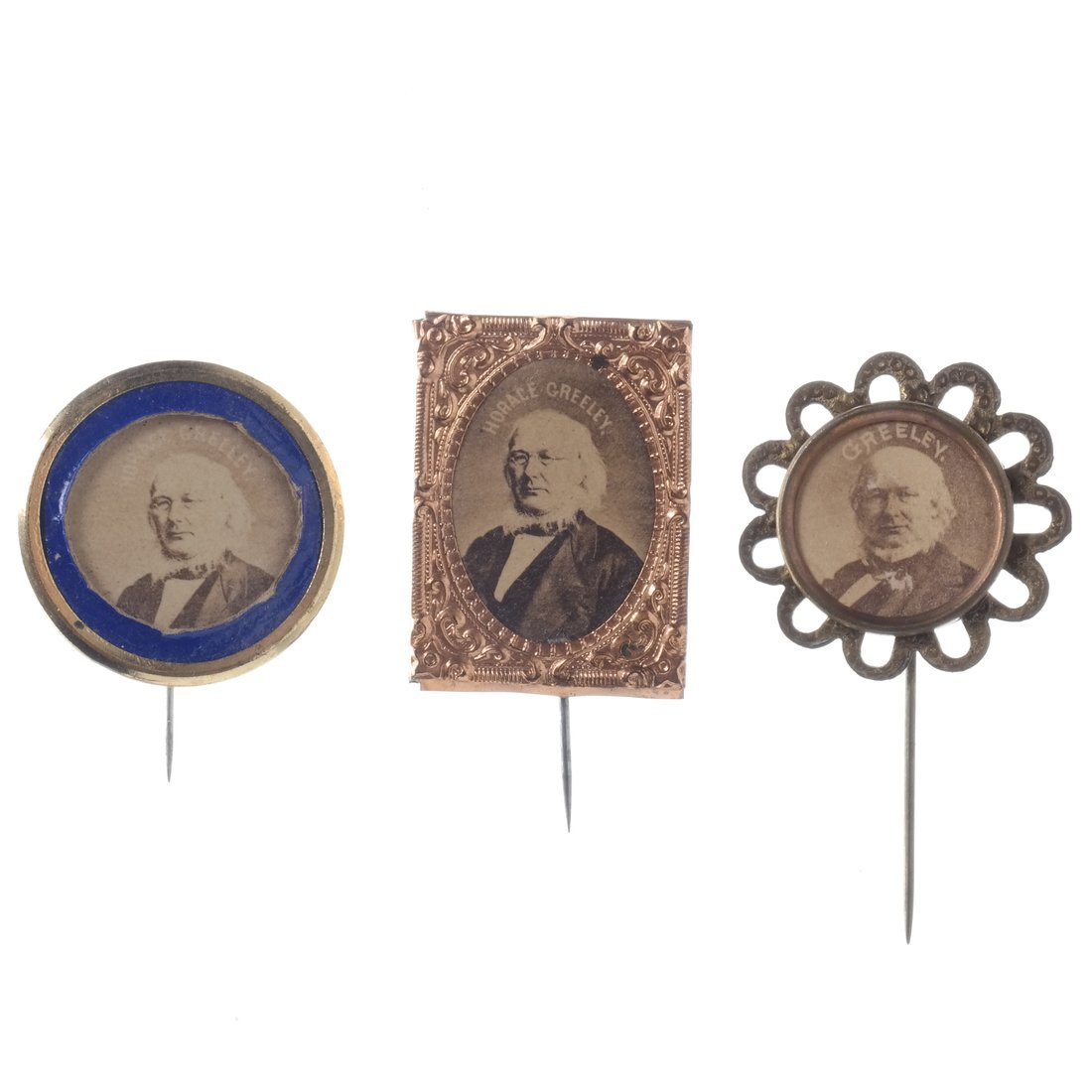 Horace Greeley Three 1872 Albumen Stickpins (1 of 5)